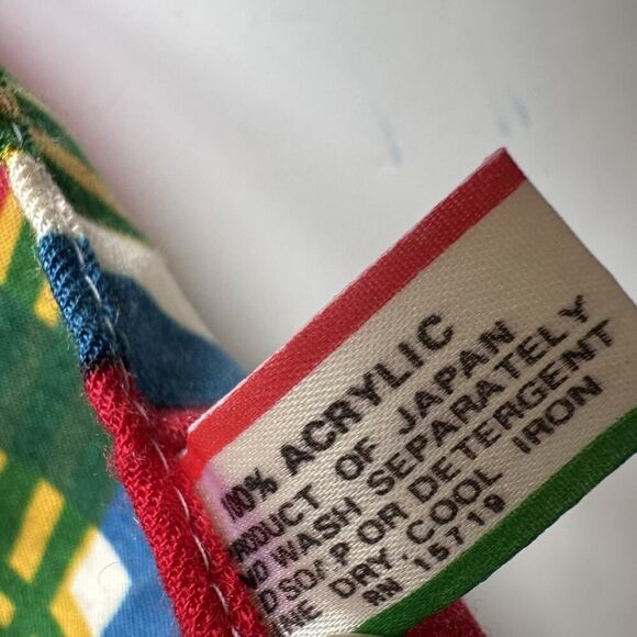 Vintage Morsly NY Scarf 100% Acetate Blue Red White Green Japan 26 x 26" Square - Picture 7 of 14